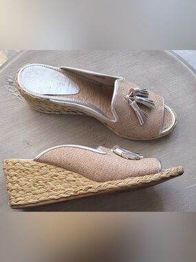 Donald J. Pliner Beige Espadrille Wedge Loafer with Tassels